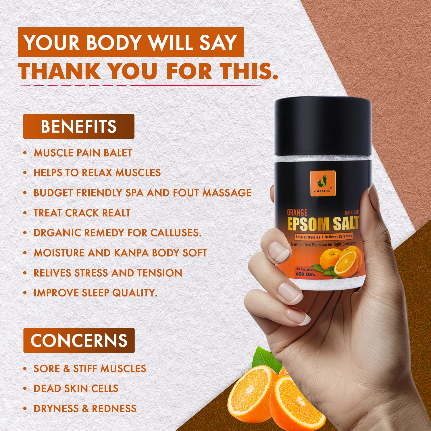 Orange Bath/Epsom Salt & Magnesium Sulphate For Muscle Relaxation