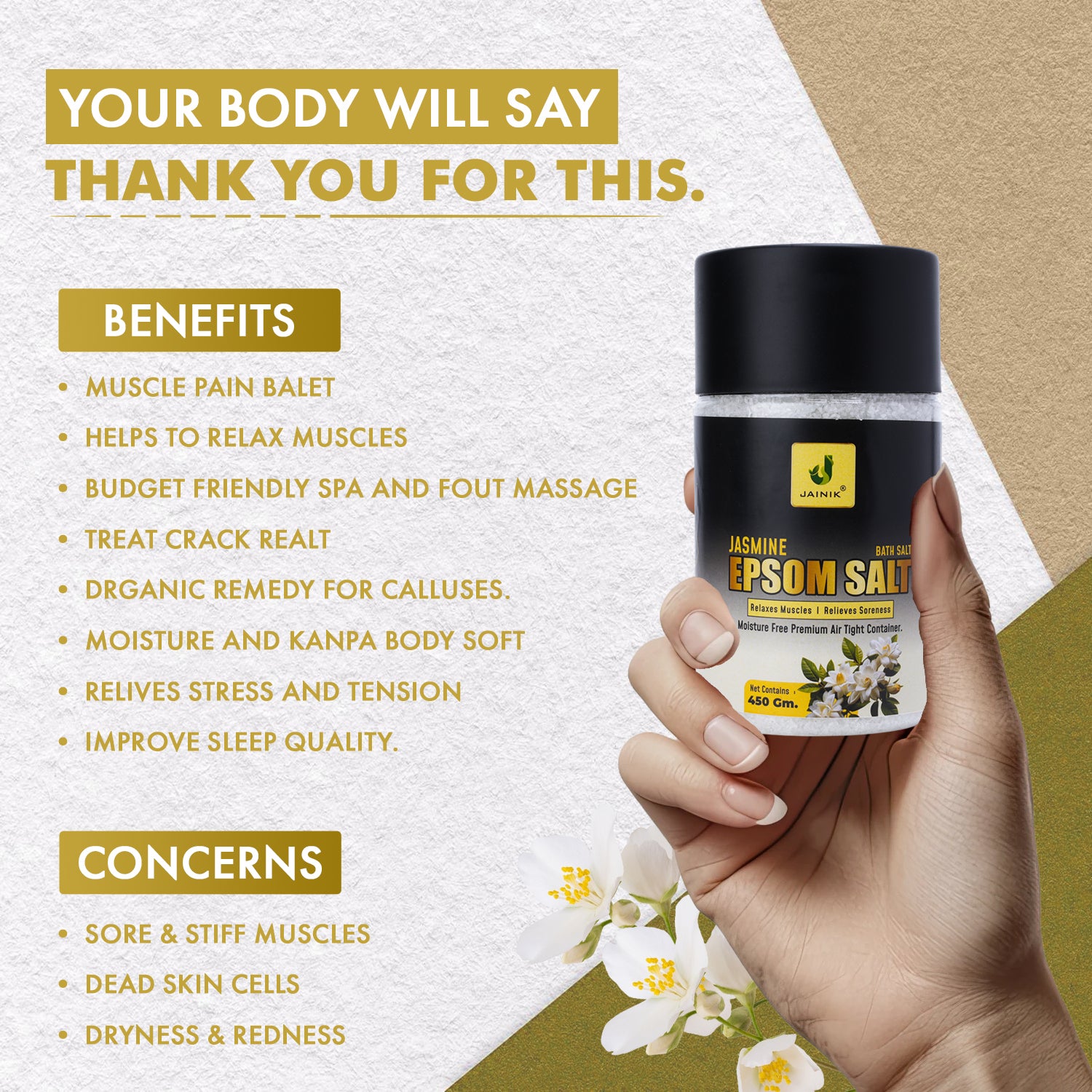 Jasmine Bath/Epsom Salt & Magnesium Sulphate For Muscle Relaxation