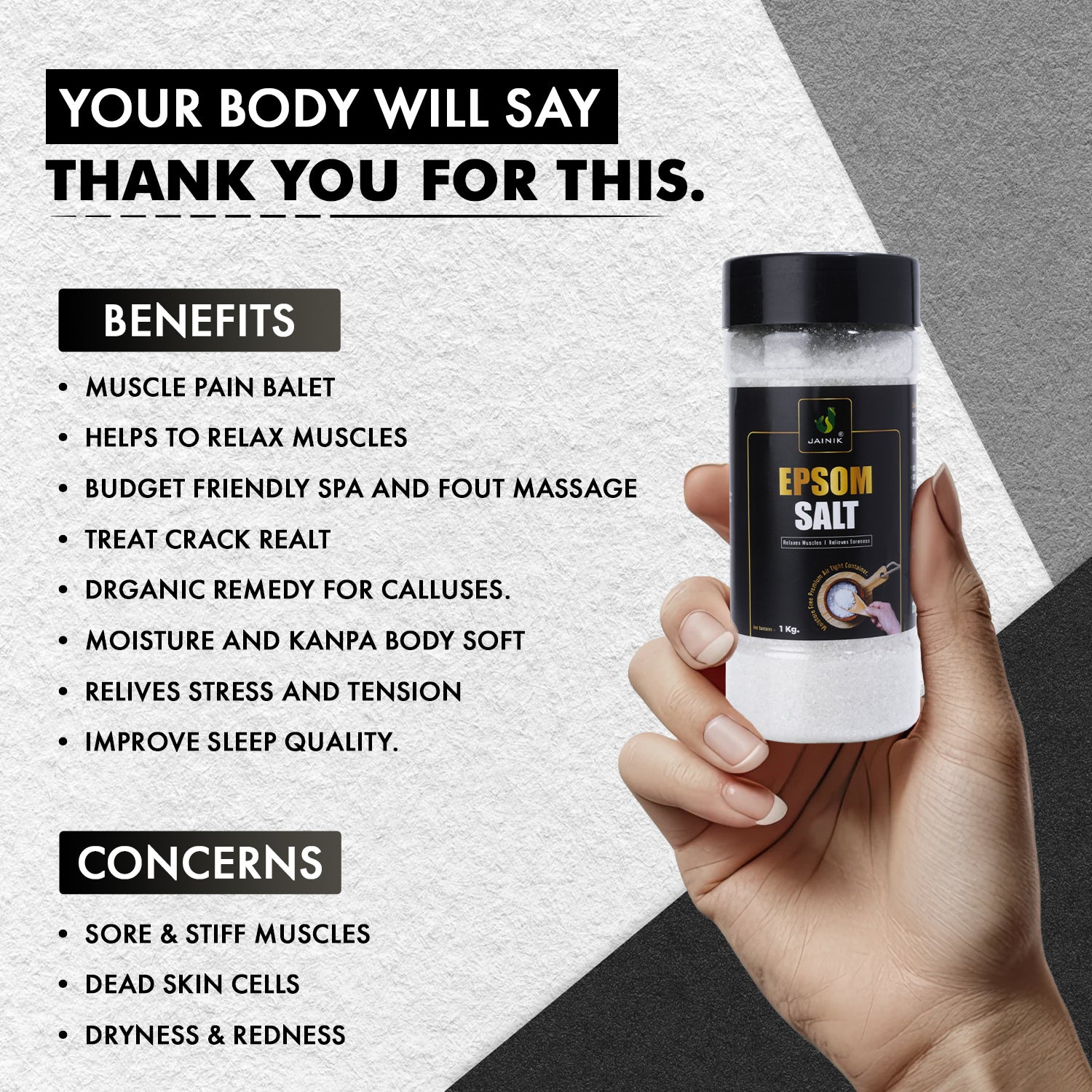 Plain 1KG Bath/Epsom Salt & Magnesium Sulphate For Muscle Relaxation