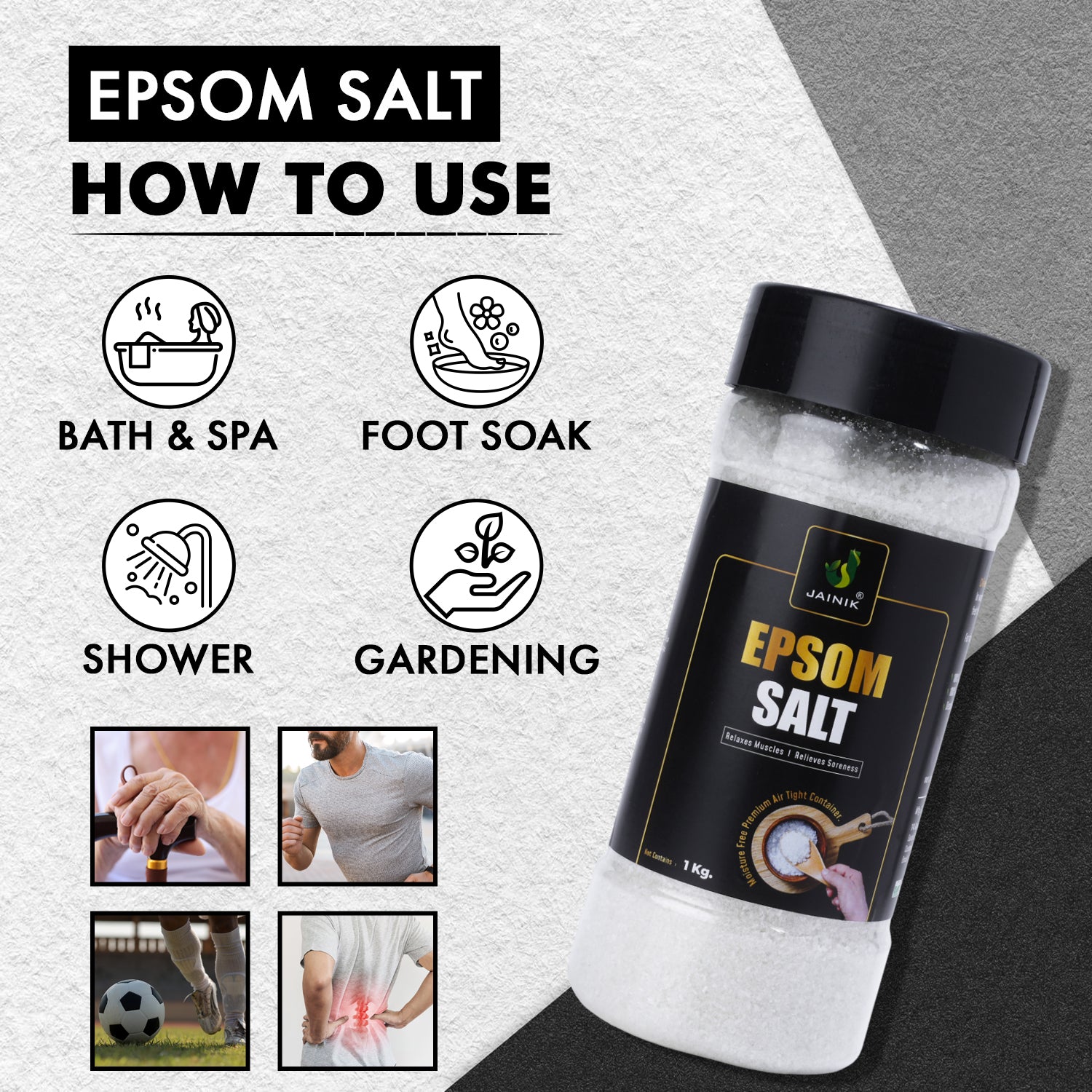 Plain 1KG Bath/Epsom Salt & Magnesium Sulphate For Muscle Relaxation
