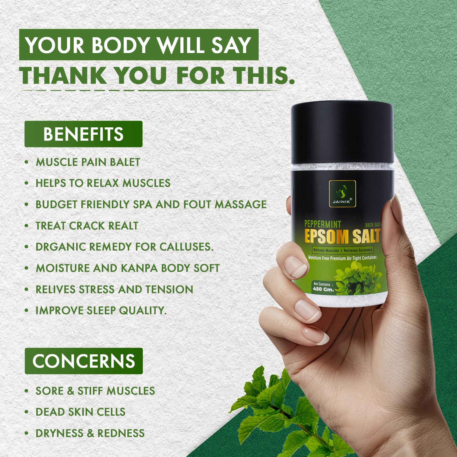 Peppermint Bath/Epsom Salt & Magnesium Sulphate For Muscle Relaxation