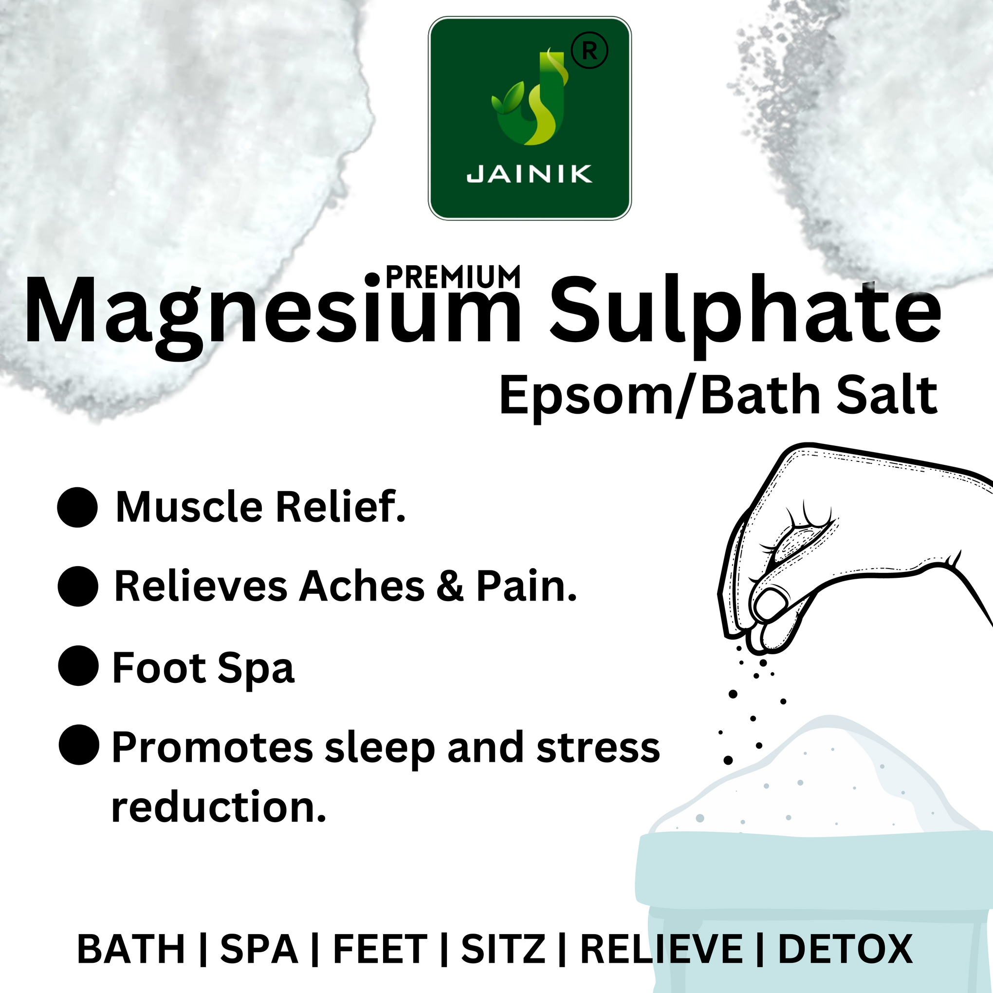 JAINIK Epsom Bath Salt Crystal And Bath, For Muscle Relief, Relieves Aches & Pain.  (1000 g)