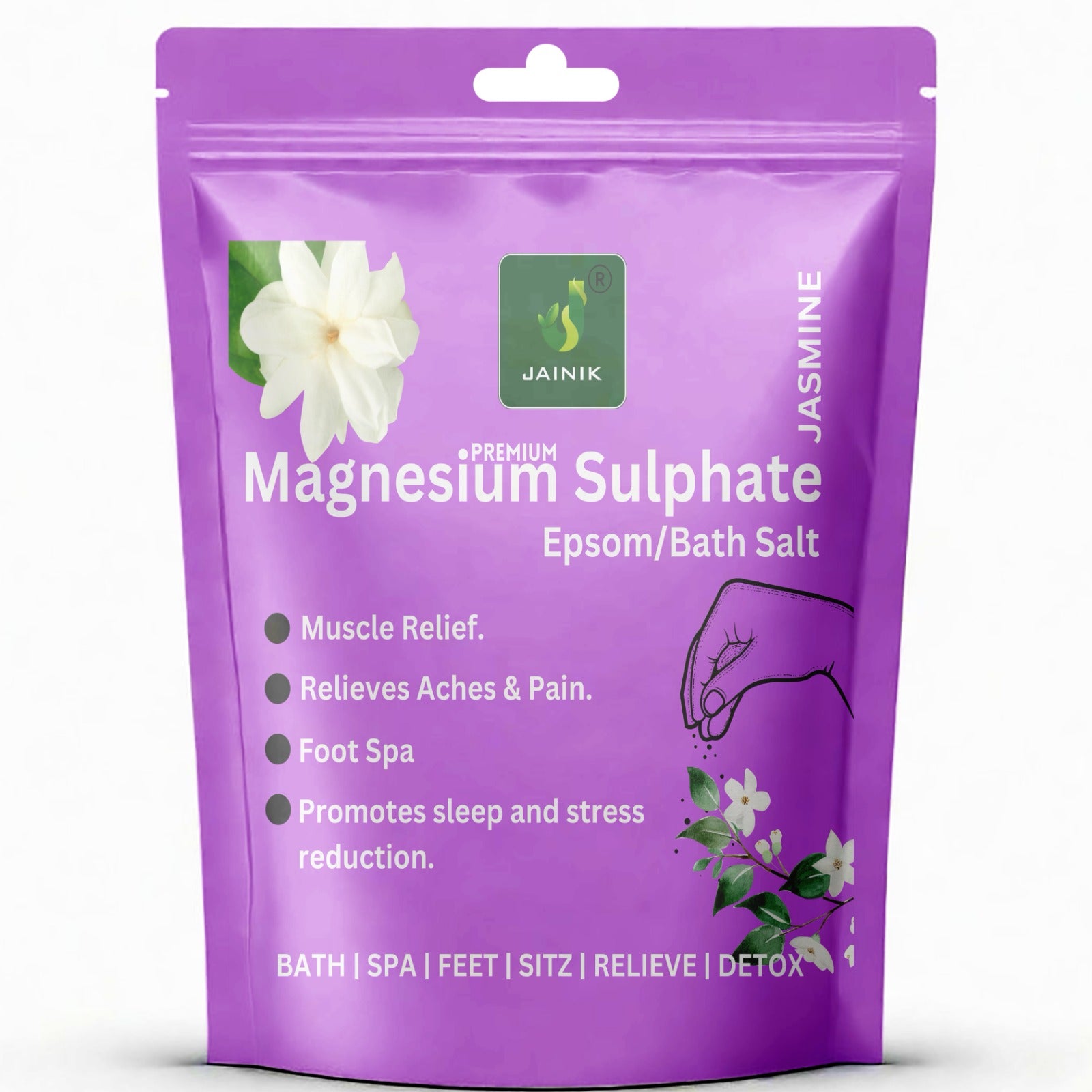 JAINIK Jasmine Epsom Bath Salt For Aches, Pain Relief, Sleep And Bath Tub