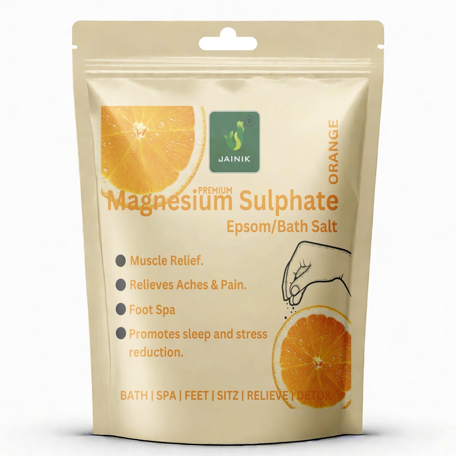 JAINIK ORANGE  Epsom Bath Salt For Muscle Relief, Relieves Aches & Pain  (450 g)