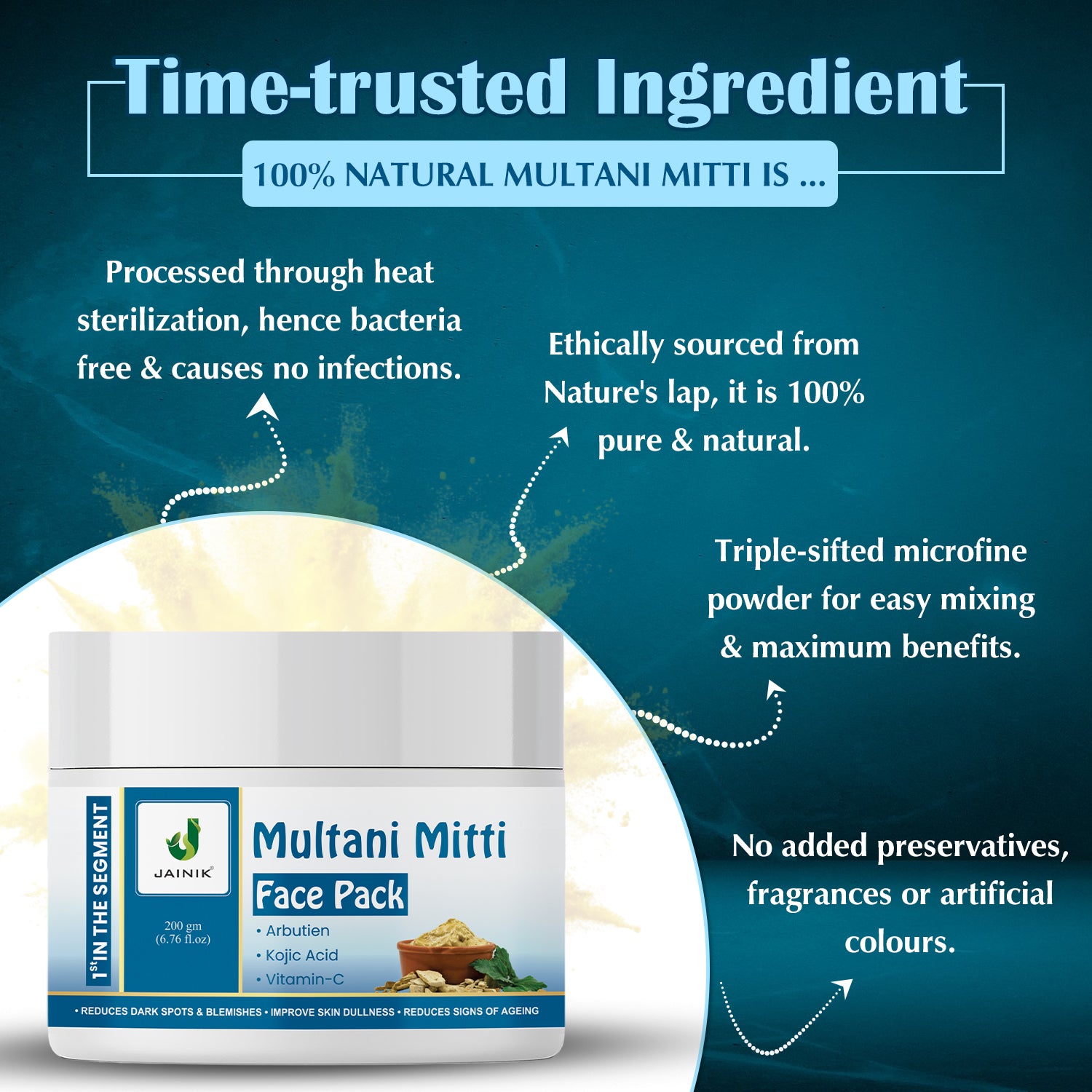 Multani Mitti With Arbutin, Kojic Acid, Vitamin C for Clear & Glowing Skin (200 g)