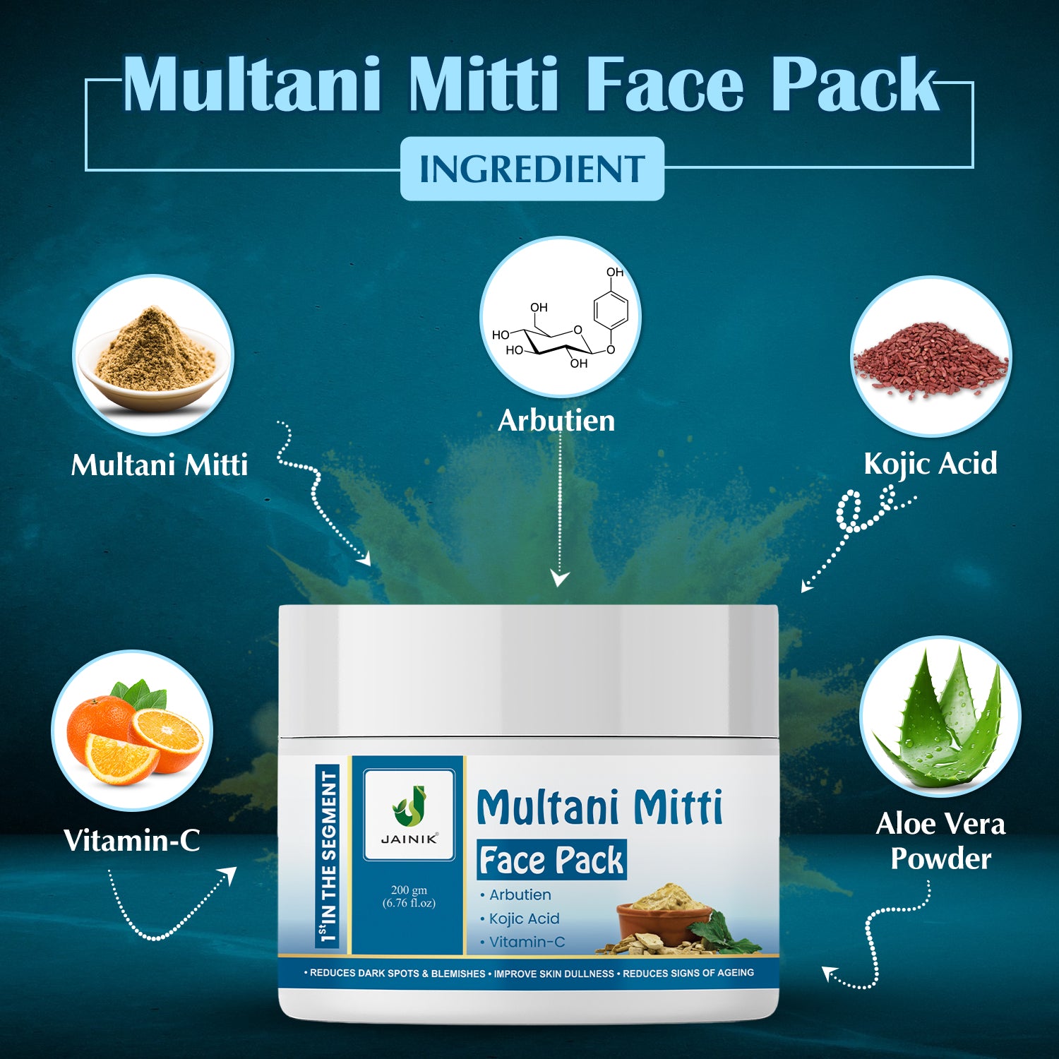 Multani Mitti With Arbutin, Kojic Acid, Vitamin C for Clear & Glowing Skin (200 g)