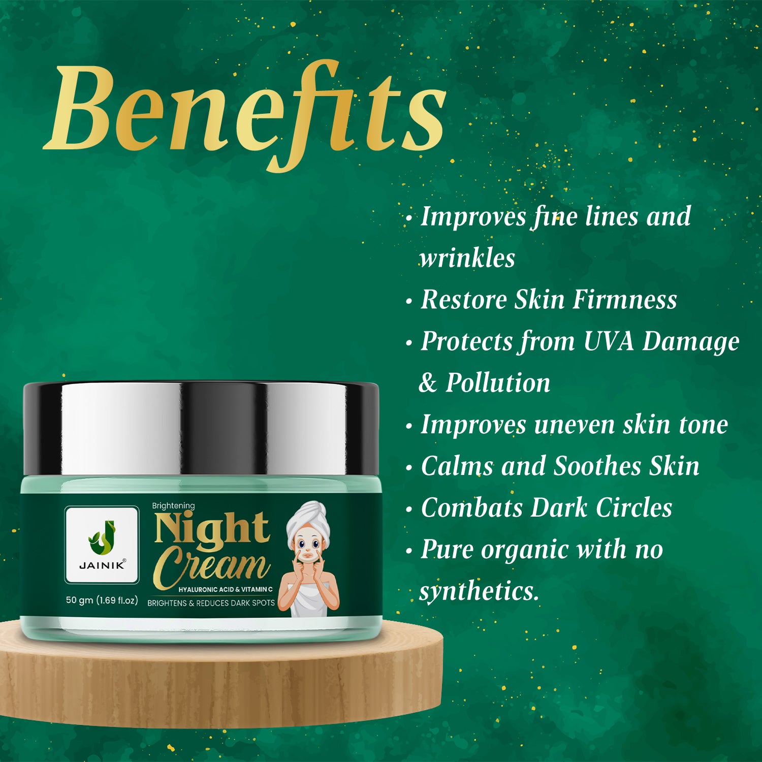 Brightening Night Cream Hyaluronic Acid & Vitamin C Brightens & Reduces Dark Spots (50 gm)